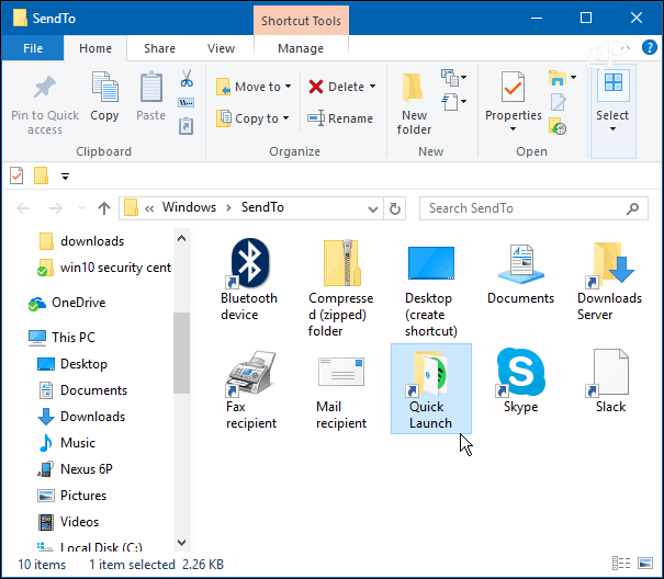 Adicione a barra de iniciação rápida ao menu de contexto "Enviar para" do Windows 10
