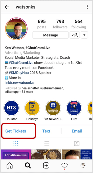 exemplo de botão de ação do Instagram no perfil da empresa