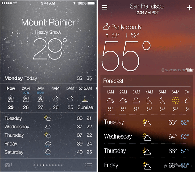 Aplicativos climáticos do Yahoo e iOS 7