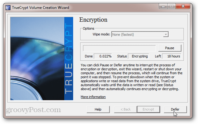 Quanto tempo demora a criptografia de disco do sistema TrueCrypt?