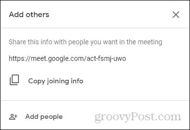 Informações de participação no Google Meet