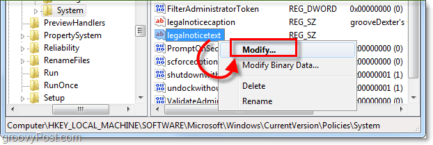 modificar o texto de notificação legal para criar uma mensagem de inicialização do Windows 7