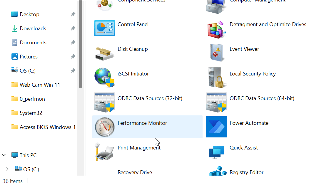 Monitor de desempenho no Windows 11