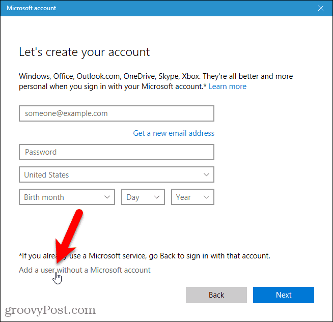 Adicionar um usuário sem uma conta da Microsoft