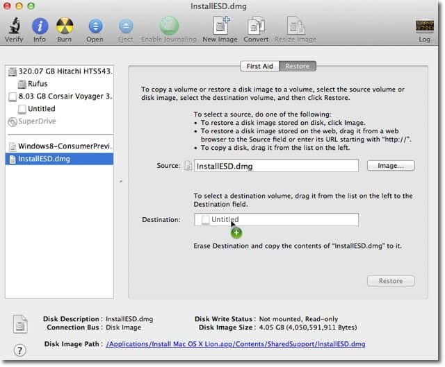 Apple OS X Lion: Como criar uma imagem de disco inicializável