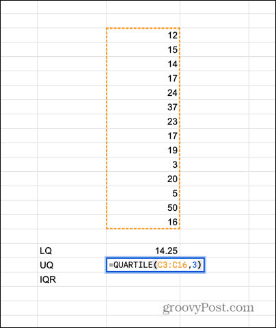 fórmula do quartil superior do Google Sheets