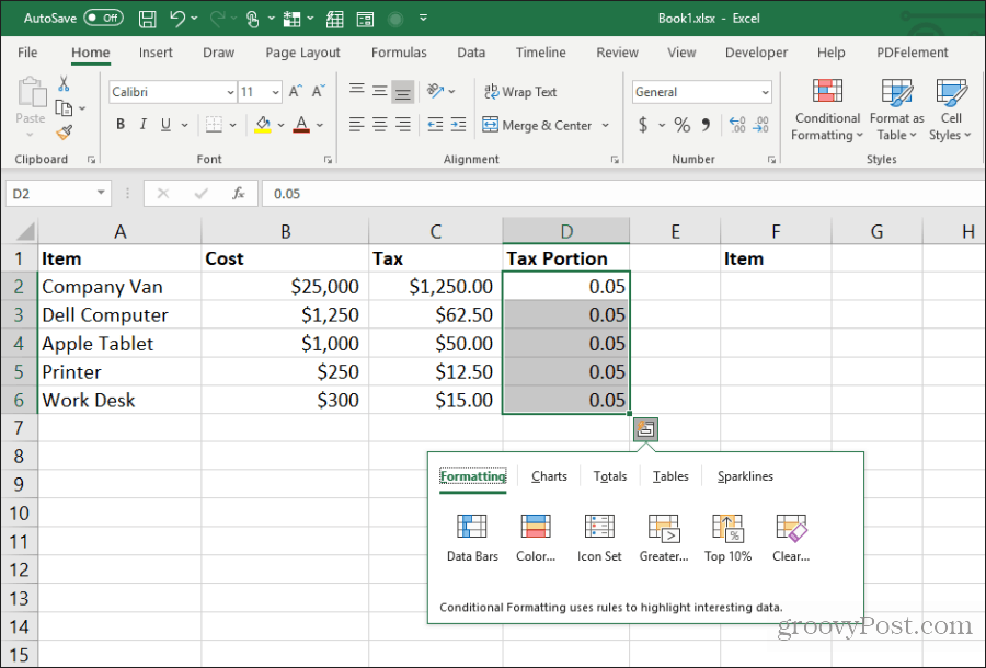 resultado de colar um cálculo