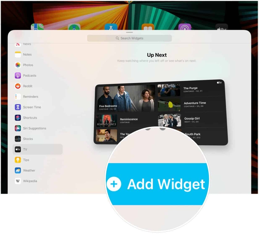 iPad adicionar widget