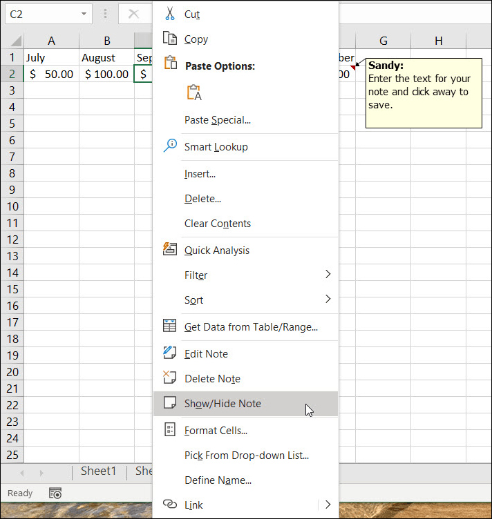 Mostrar ou ocultar notas no Excel