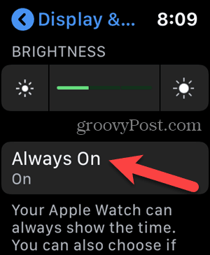 Toque em Sempre ativado em Configurações no seu Apple Watch