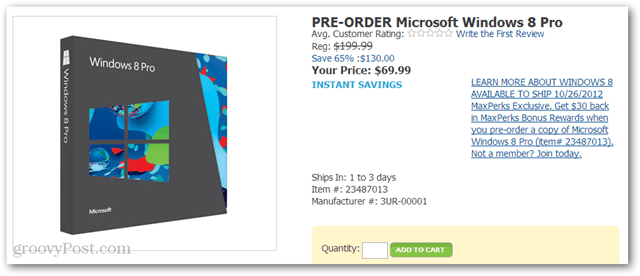 Compre o Windows 8 Pro por US $ 40 na Amazon (DVD-ROM, US $ 69,99 mais US $ 30 em crédito na Amazon)