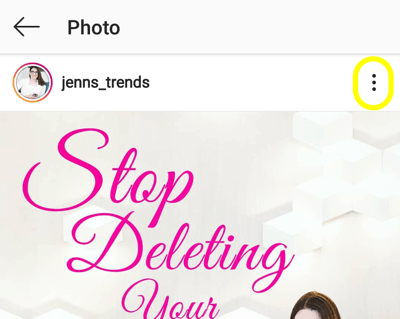 Como adicionar texto alternativo a postagens do Instagram, etapa 4, adicionar texto alternativo a uma postagem publicada com opções de menu