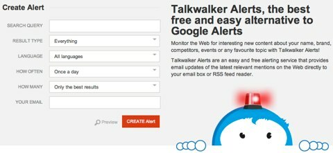 página de alerta do talkwalker