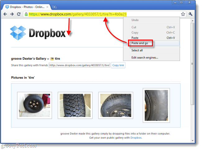 colar link para visualizar o dropbox online
