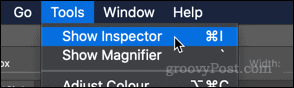 Mostrar opção Inspector no aplicativo de visualização do macOS