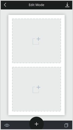 Toque no ícone + no modelo Unfold para adicionar seu conteúdo.