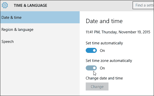 Definir fuso horário automaticamente Windows 10