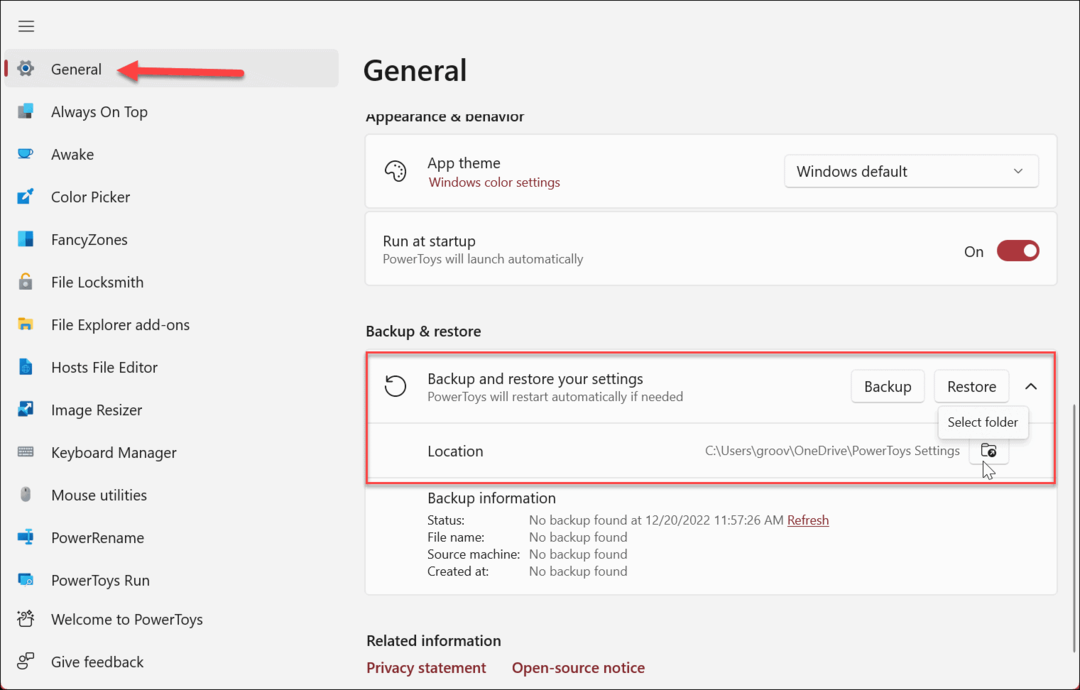 Backup das configurações do PowerToys 