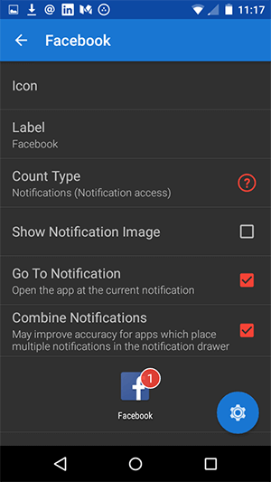 configurações do aplicativo notificador do Android para cada rede social