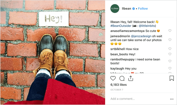 Clima de outono, moda e filtros do Instagram de L.L. Bean.