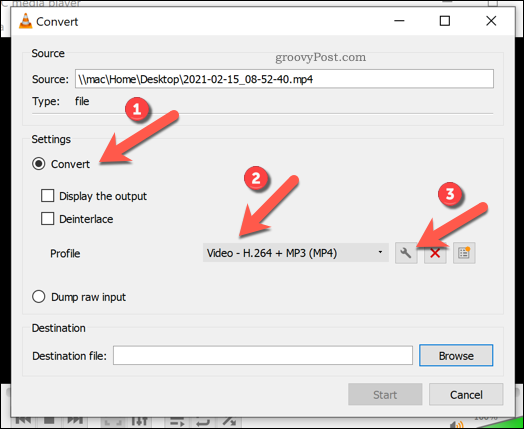 Definir as configurações de conversão no VLC no Windows