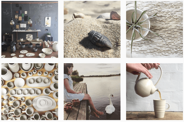 A Illyria Pottery usa um filtro para criar um feed coeso do Instagram.