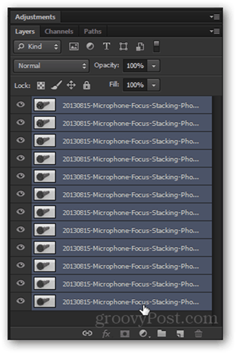 seleção de camadas mudança de camadas do photoshop selecione todo o tutorial de fotografia de empilhamento do dof