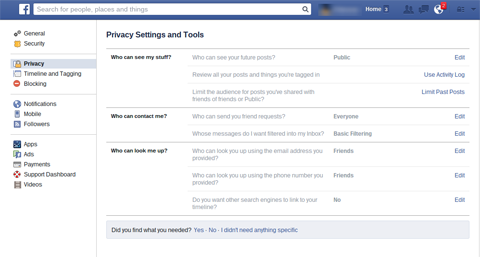 guia de privacidade do Facebook