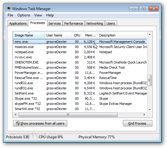 Gerenciador de tarefas do Windows mmc.exe