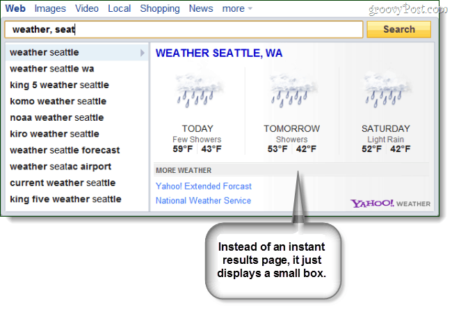 Yahoo Search Direct para previsão do tempo