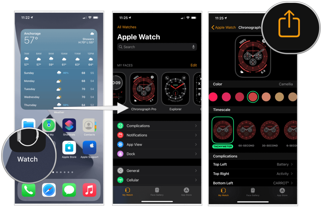 Compartilhe mostradores de relógio no iPhone