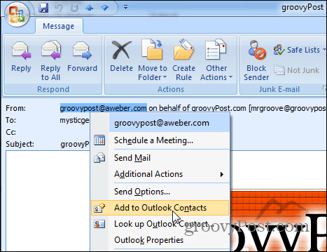 Adicionar aos contatos do Outlook 2007