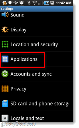 Configurações de aplicativos Android 