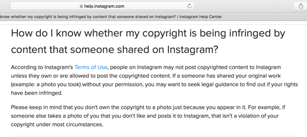 A central de ajuda do Instagram descreve algumas diretrizes de direitos autorais.