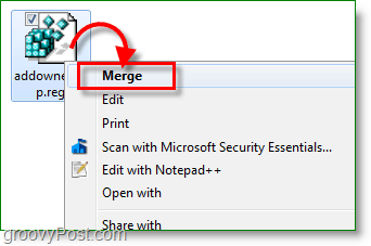 Captura de tela do Windows 7 - mesclar a correção da chave do registro