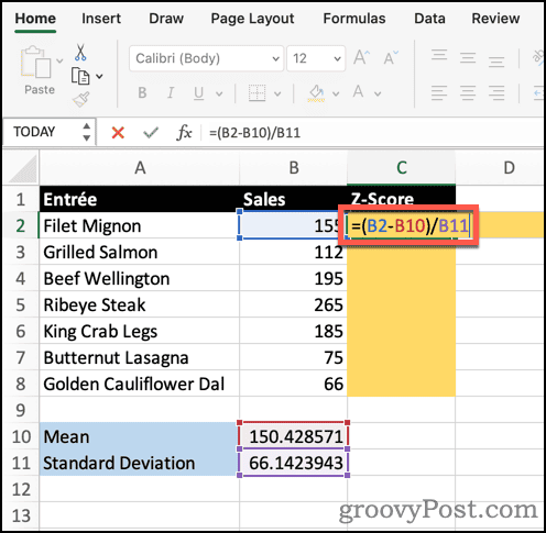 Calcule uma pontuação Z no Excel