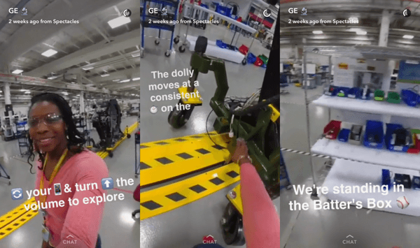 Esta história do Snapchat leva os espectadores a um vídeo tour pelo chão de fábrica da GE Healthcare.