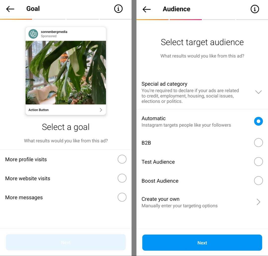 como-aumentar-sua-lista-de-e-mail-no-instagram-usando-instagram-ads-boost-successful-organic-content-choose-goal-profile-visits-website-messages-example-14