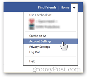 página inicial do facebook botão configurações da conta preferências nome do usuário conjunto de URL