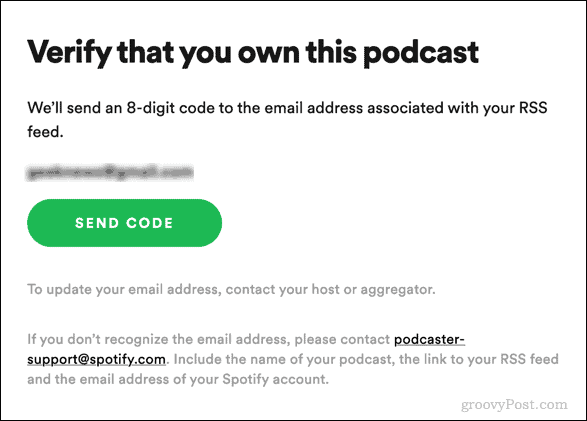enviar código de verificação para podcast spotify