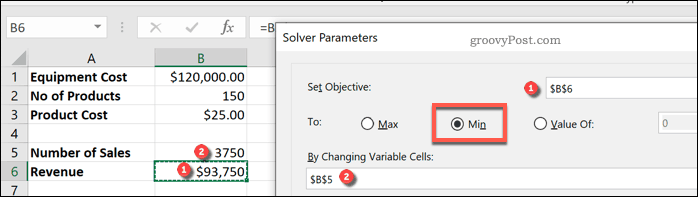 Definindo variáveis ​​do Excel Solver