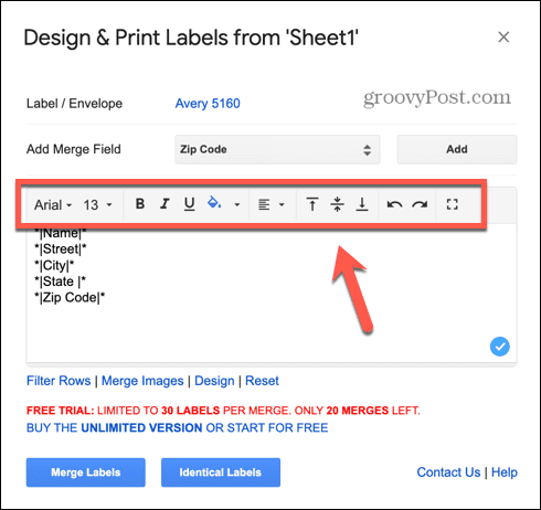 ferramentas de formatação do Google Sheets