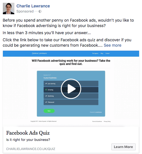 Use os anúncios em vídeo do Facebook para dar aos usuários uma prévia do conteúdo do lead magnet.