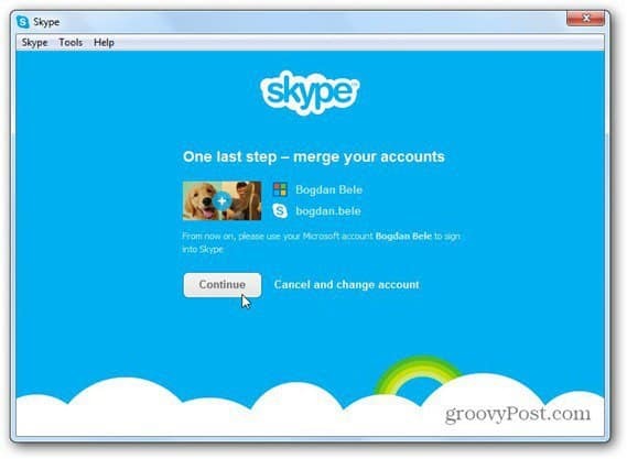 skype mesclar com a conta da microsoft
