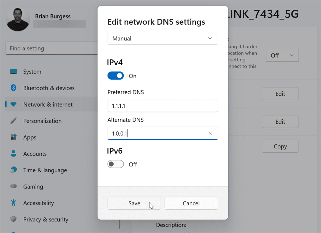 digite configurações alternativas de DNS