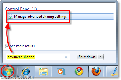 gerenciar configurações avançadas de compartilhamento no Windows 7