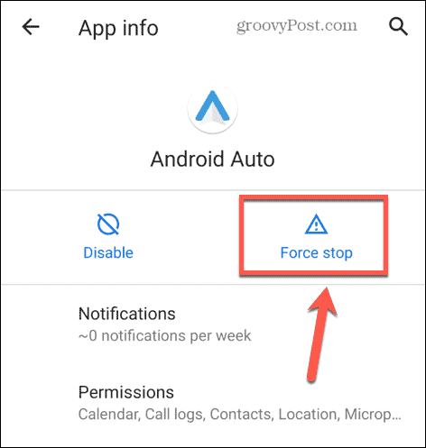 parada de força automática android