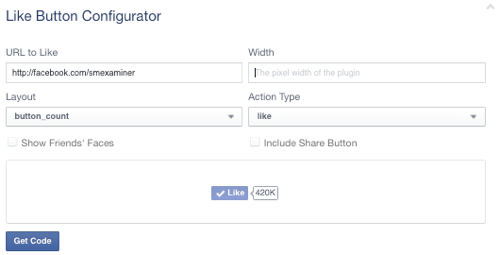 botão de curtir do Facebook definido como página