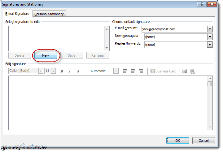 Anexar cartão de visita no Outlook 2010 Email Signature