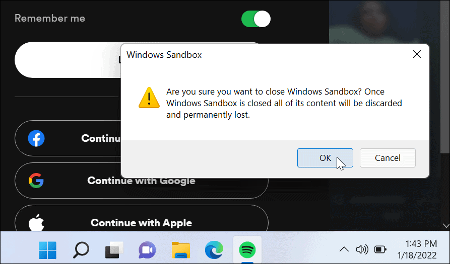 Verifique o desligamento do Windows Sandbox